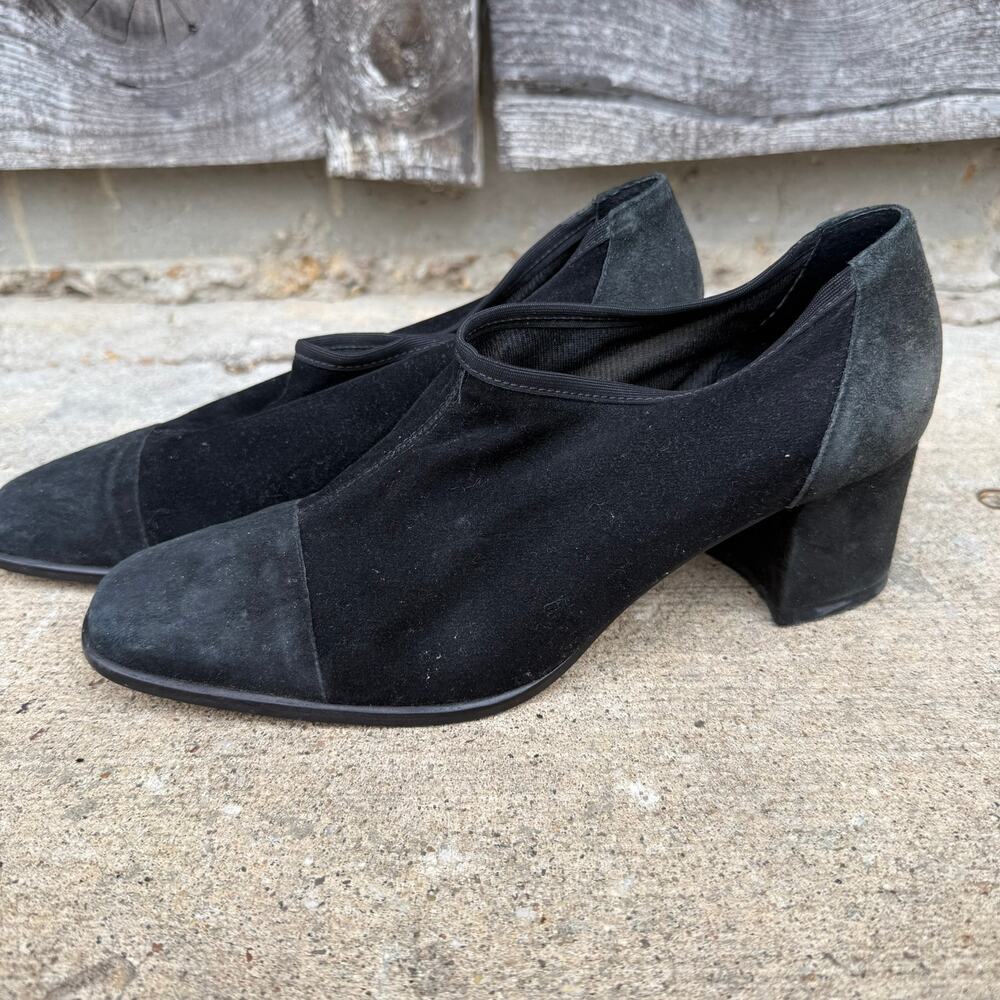 Bandolino Square Toe Block Heel Pumps Modern Womens 7M Black‎ Suede